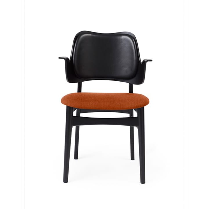 Gesture krzesło, tapicerowane siedzisko i oparcie - tkanina rusty rosé, czarny lakierowany stojak,skórzane oparcie - Warm Nordic