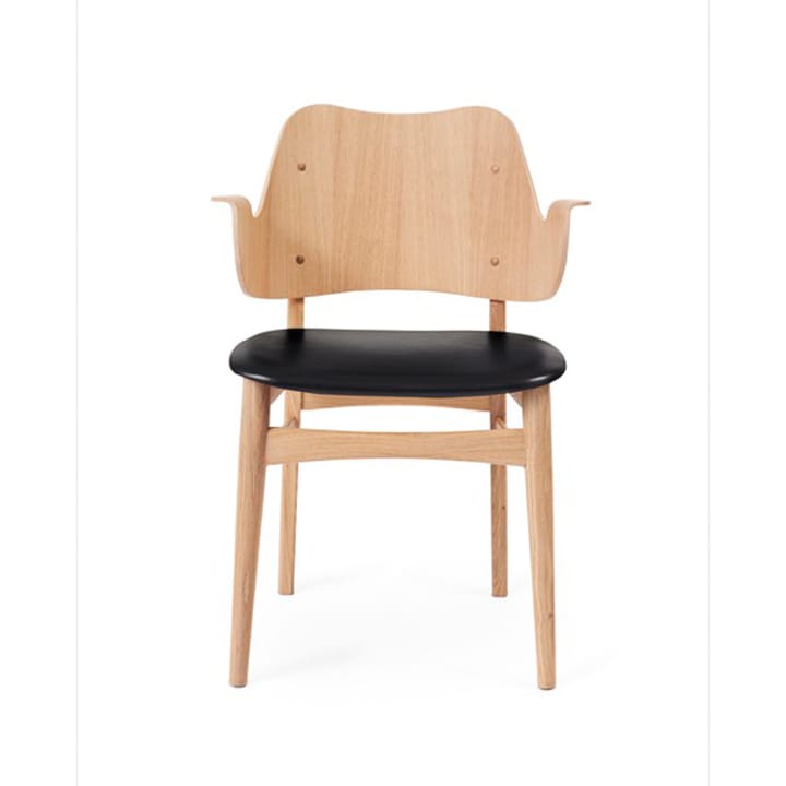 Gesture krzesło, tapicerowane siedzisko - Skórzany prescott 207 black, podstawa z dębu olejowanego na biało, siedzisko tapicerowane - Warm Nordic