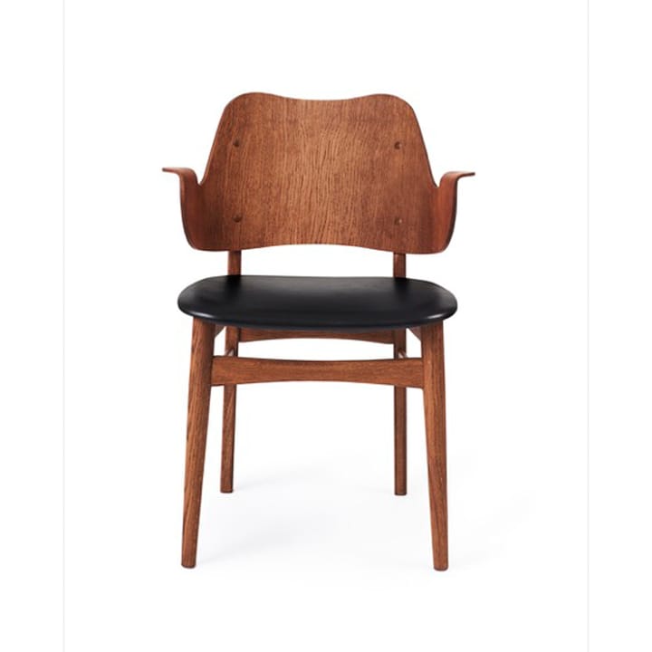 Gesture krzesło, tapicerowane siedzisko - Skórzany prescott 207 black, stojak z dębu tekowego olejowanego,tapicerowane siedzisko - Warm Nordic
