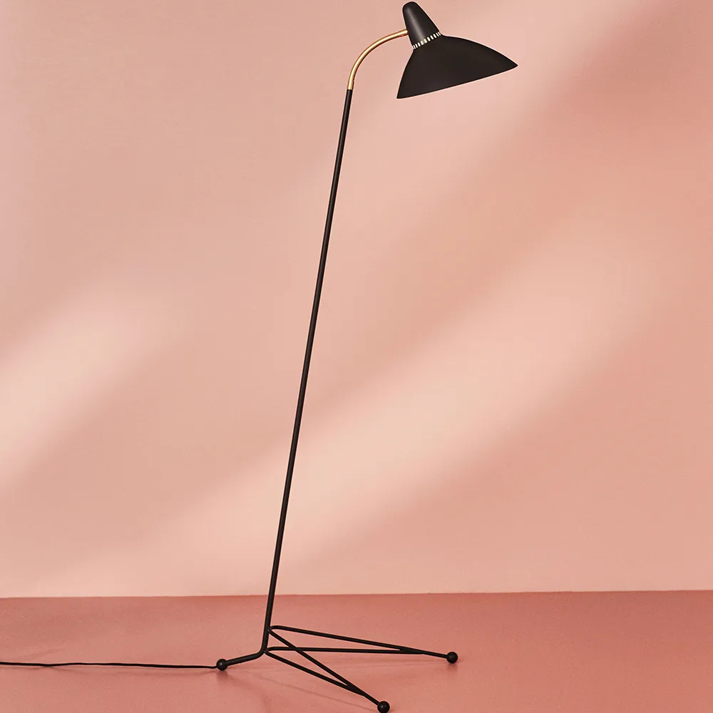 Lightsome lampa podłogowa, black noir, mosiężne detale Warm Nordic
