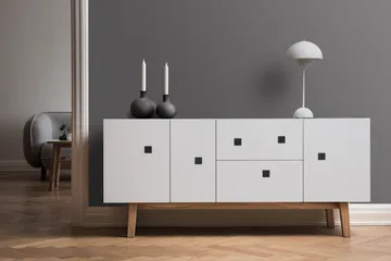 Peep M2 ławka medialna - biały, retro, stojak dębowy - Zweed